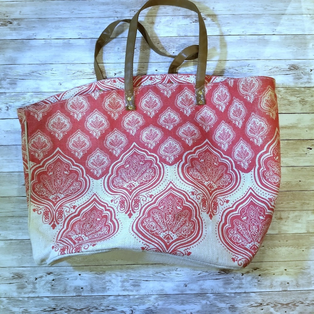 Mudpie Large Burlap Beach Bag 24x15x5